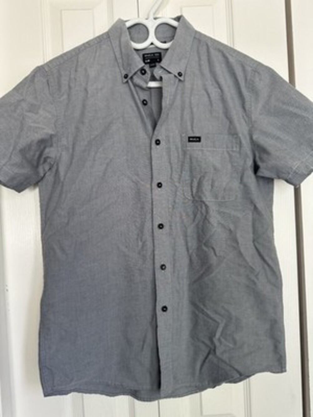 RVCA Slim Fit Short Sleeve Button Down Shirt - Charcoal Grey #33